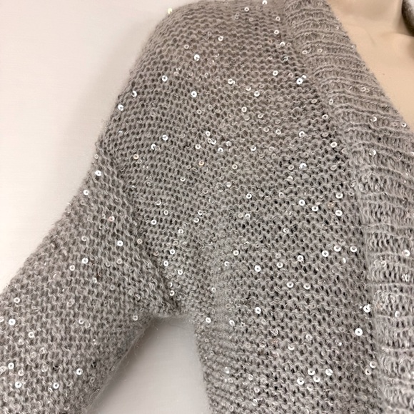 Express Gray Sequined Long Sweater - Picture 5 of 16